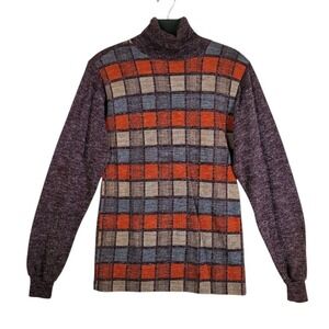 Vtg Never Iron Campus Orlon Acrylic Sweater Turtleneck Womens S Brown Orange USA